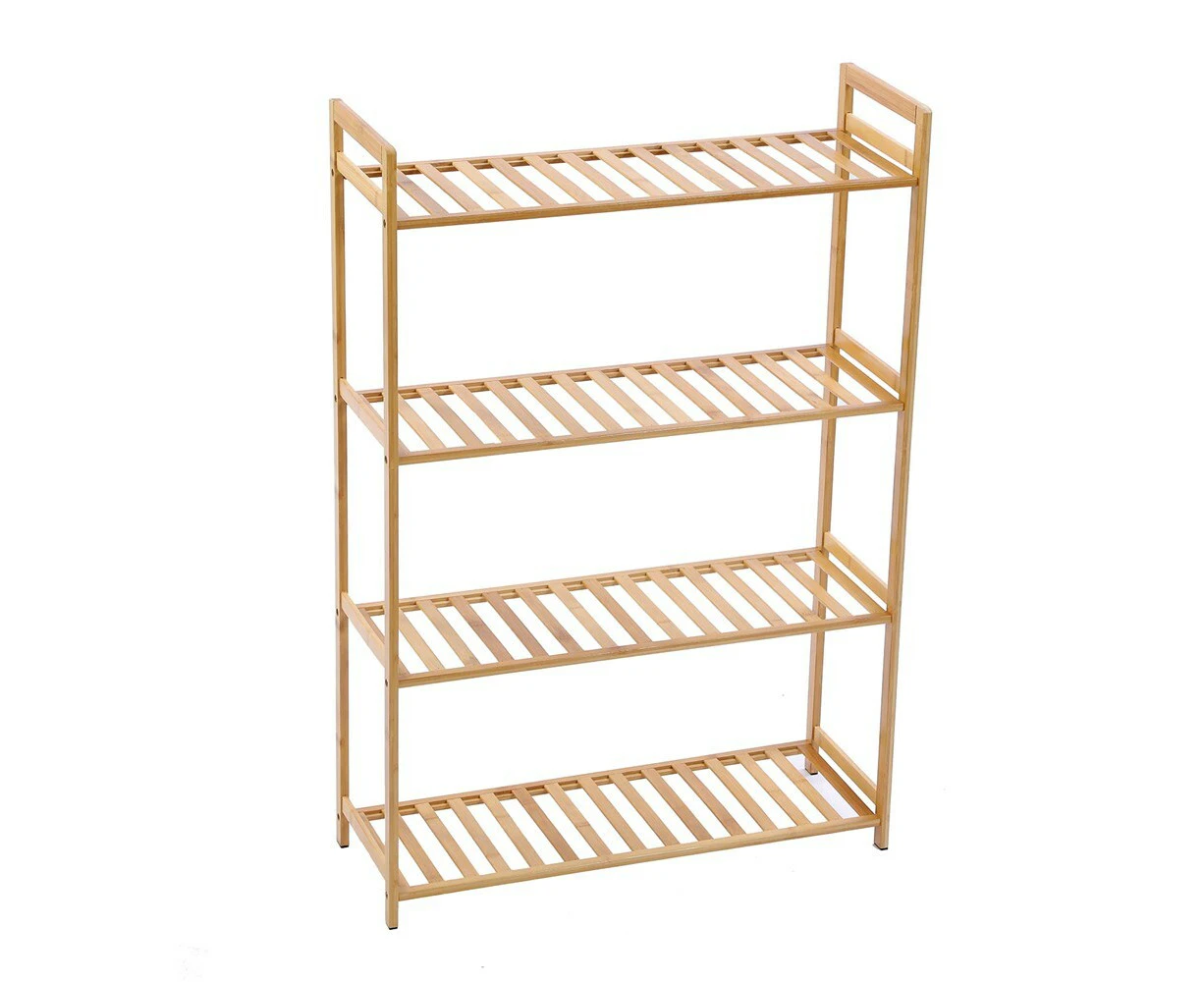 Boxsweden 68x100cm 4-Tier Wooden Bamboo Storage Shelf Home Organiser Rack Stand