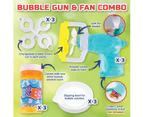 Party Central® 3PCE Bubble Gun Auto Blue Various Bubble Heads 3 Solution Mix