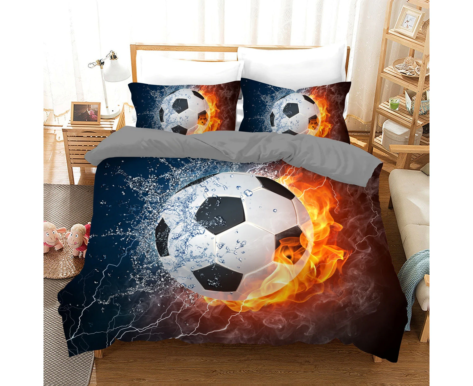 Soccer Football Quilt Doona Duvet Cover Pillow Case Set