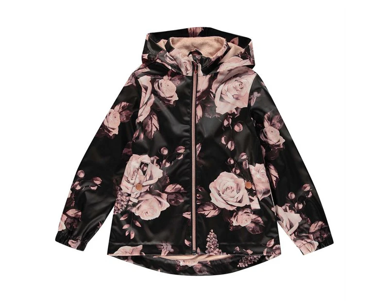 Firetrap Girls PU Rain Mac Infant Jacket Outerwear Floral Full Zip Hooded Top - Midnight Floral