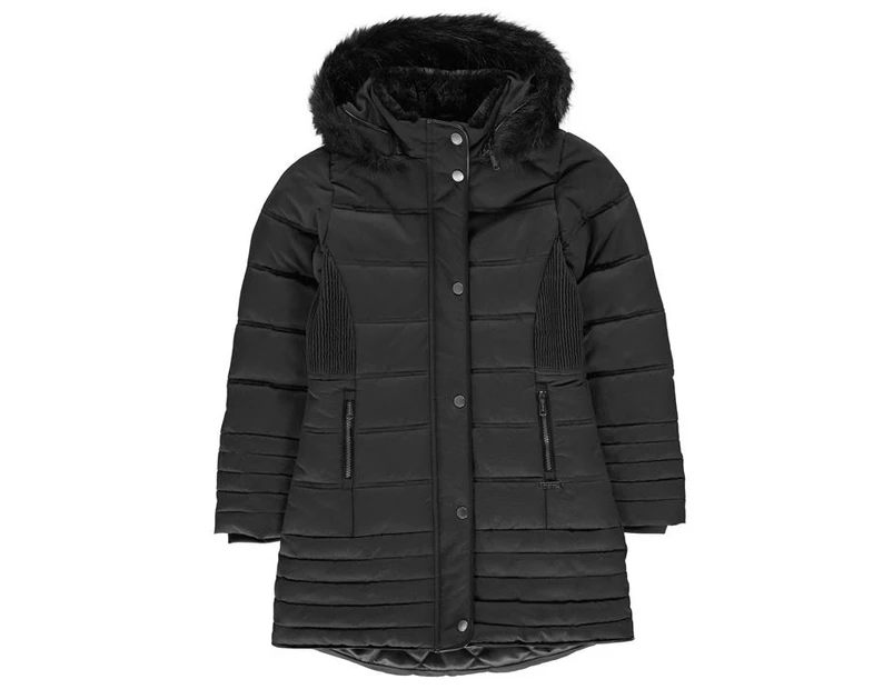 Firetrap Girls Luxury Bubble Jacket Infant Parka Hooded Lightweight Zip Winter - Black