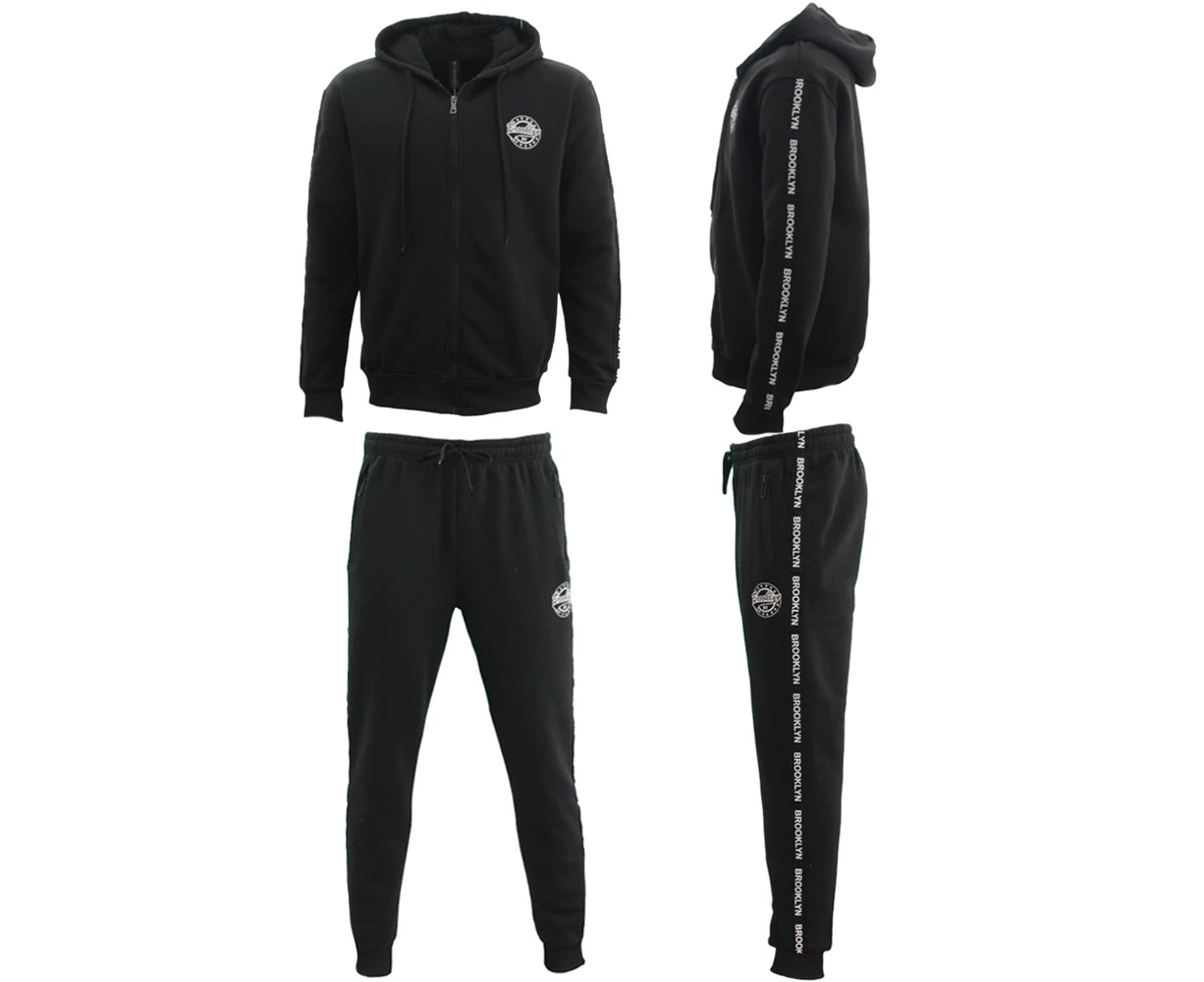 FIL Men's Fleece Zip up Hoodie Tracksuit Set - BROOKLYN/Black