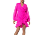 Giambattista Valli Ruched Neon Silk-Chiffon Mini Dress