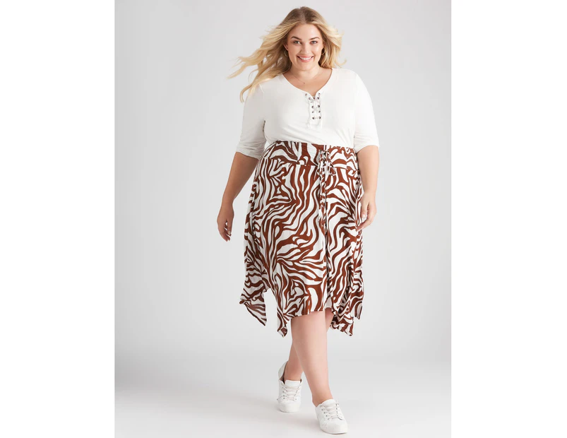 Beme Midi Length Tie Hanky Hem Skirt - Womens - Plus Size Curvy - Zebra Onl