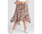 Beme Midi Length Tie Hanky Hem Skirt - Womens - Plus Size Curvy - Zebra Onl