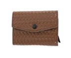 Genuine Leather Weave Pattern Brown Snap Closure Bifold Wallet & Card Holder