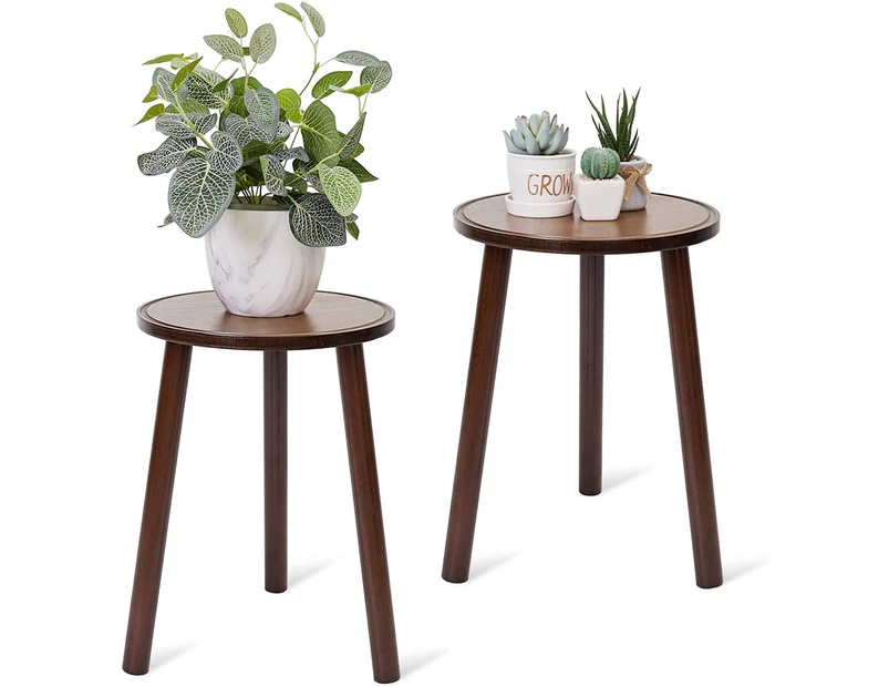 2 Pack Wood Potted Plant Stand, Round Side End Table
