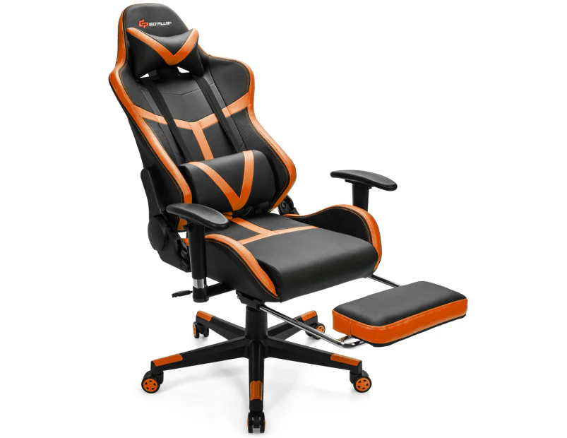 Costway Gaming Chair Eogonomic Office Chair Reclining Computer Executive Chair w/Pillows & Footrest, Orange