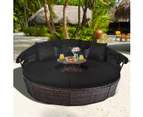 Costway Sun Lounge Setting Outdoor Day Bed Patio Furniture Rattan Sofa Bed Cushion Garden Balcony w/Adjustable Canopy, Black