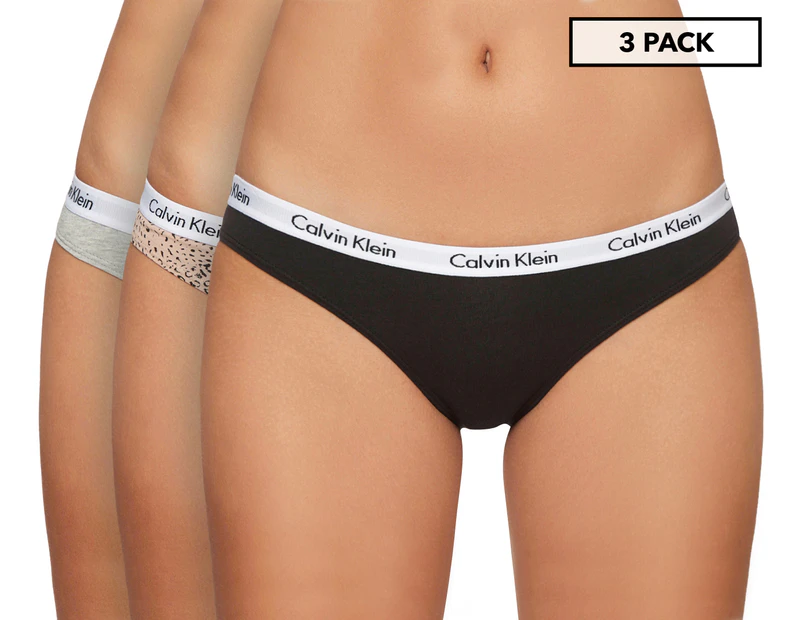 Calvin Klein Women's Carousel Bikini Briefs 3-Pack - Black/Grey  Heather/Honey Almond 