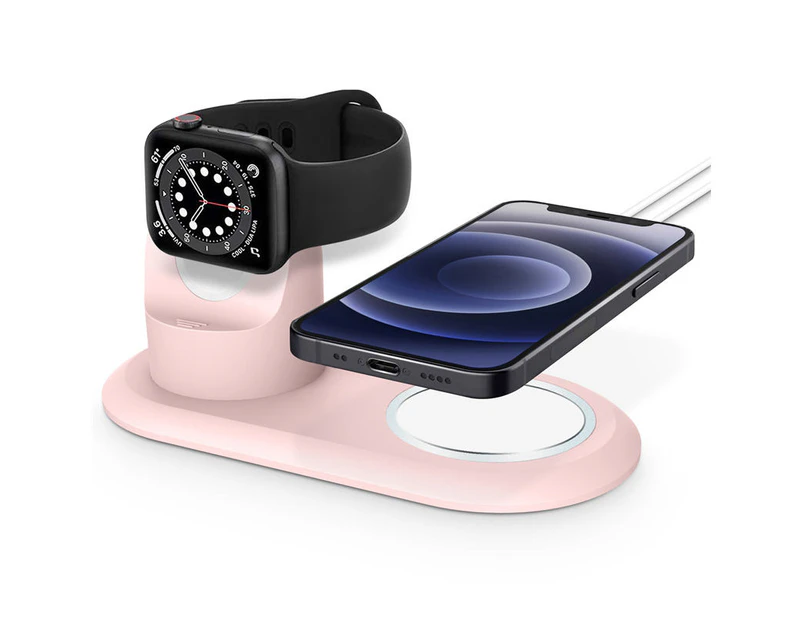 Strapmall 2 In 1 Charging Stands for Magsafe Apple Watch Charger-Pink
