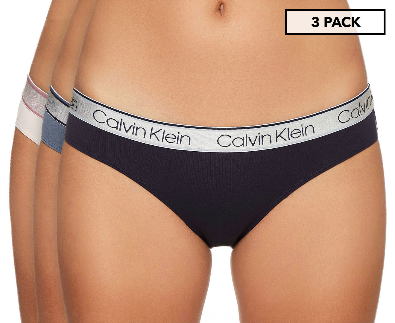 Calvin Klein Women's Chromatic Bikini Briefs 3-Pack - Shoreline  Denim/Nymph's Thigh/Cadet Navy