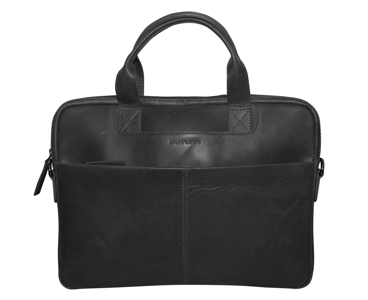 Futura Mens Slimline Leather Laptop Bag School Work Satchel Shoulder Strap - Black