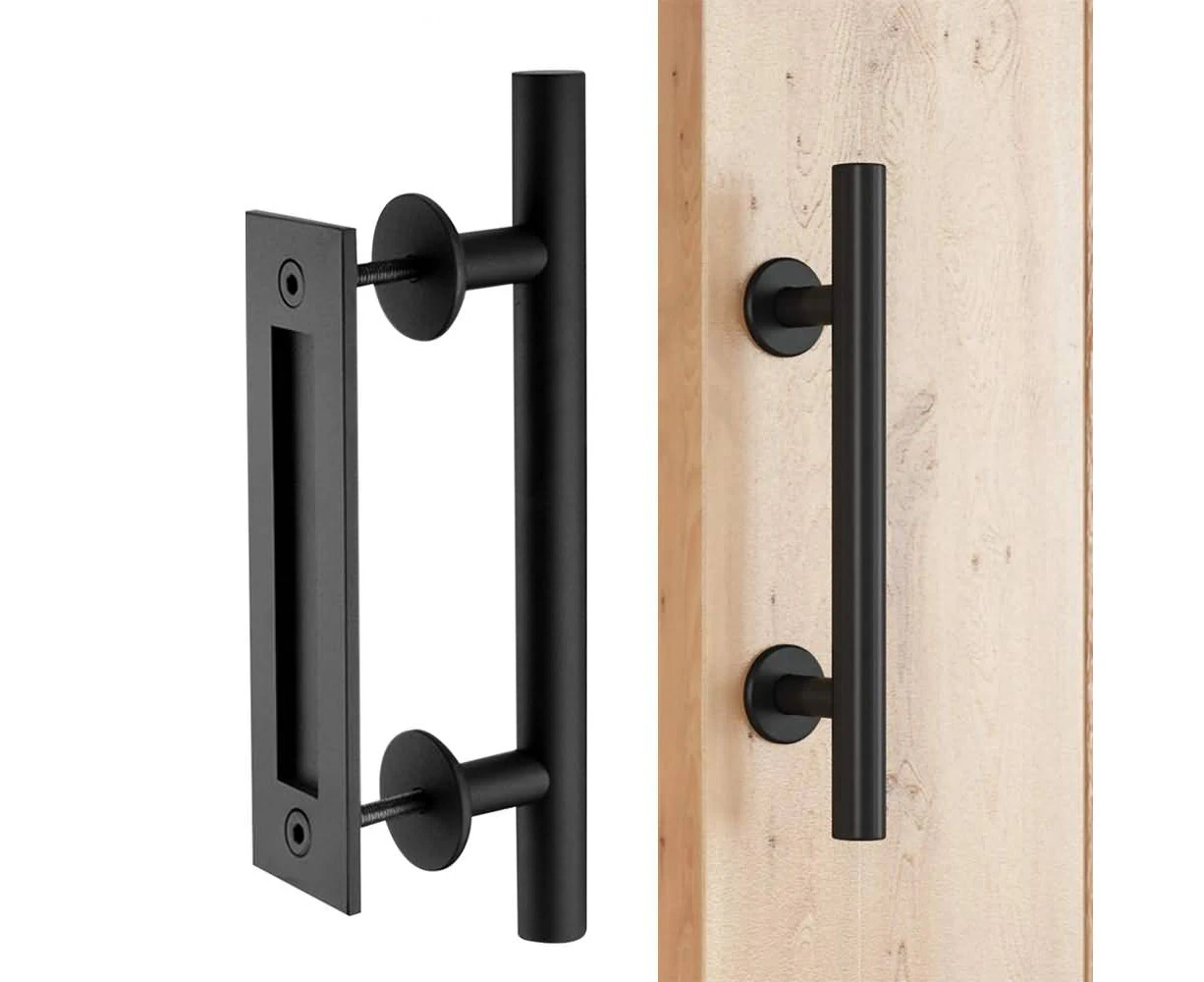 12" Barn Door Handle Sliding Flush Pull Wood Door Gate Hardware Stainless Steel Black