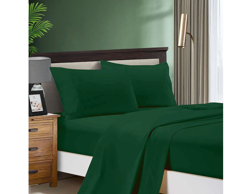 1000TC Ultra Soft Flat & Fitted Sheet  Set - Single/King Single/Double/Queen/King/Super King Size Bed - Dark Green