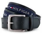 Tommy Hilfiger Men's Ribbon Inlay Leather Belt - Black/Navy