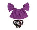 MasBekTe Kids Girls Baby Clothes Ruffle Off The Shoulder Tops + Shorts Pants Outfits Set - Purple