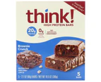 ThinkThin, High Protein Bars, Brownie Crunch, 5 Bars, 2.1 oz (60 g) Each