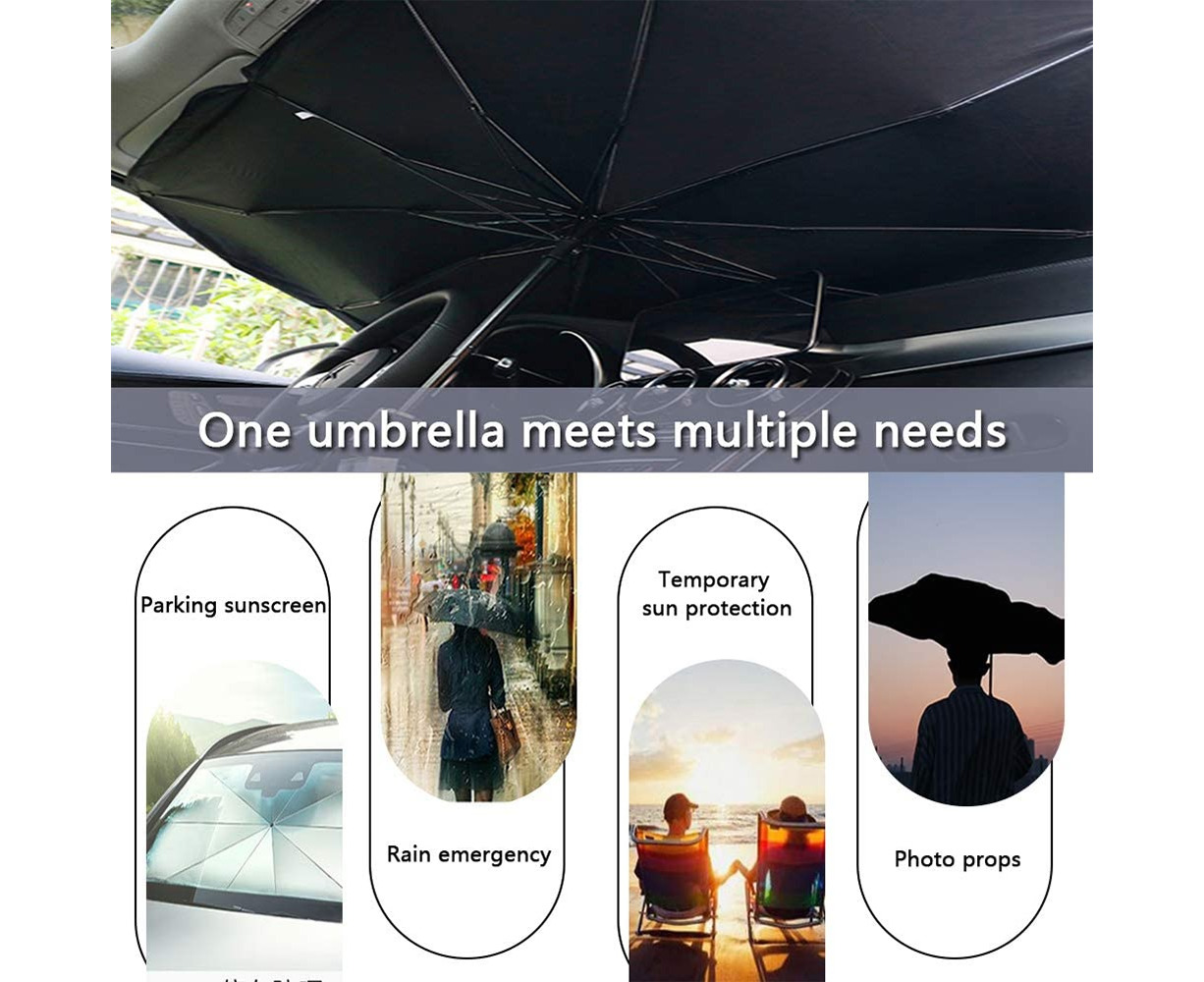 Car Sun Shade Windshield Umbrella Front Window Visor Sun Shade Cover  Black-Large