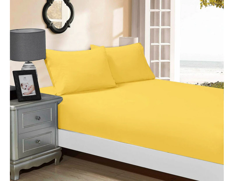 1000TC Ultra Soft Fitted Sheet & 2 Pillowcases  Set - Single/King Single/Double/Queen/King/Super King Size Bed - Yellow