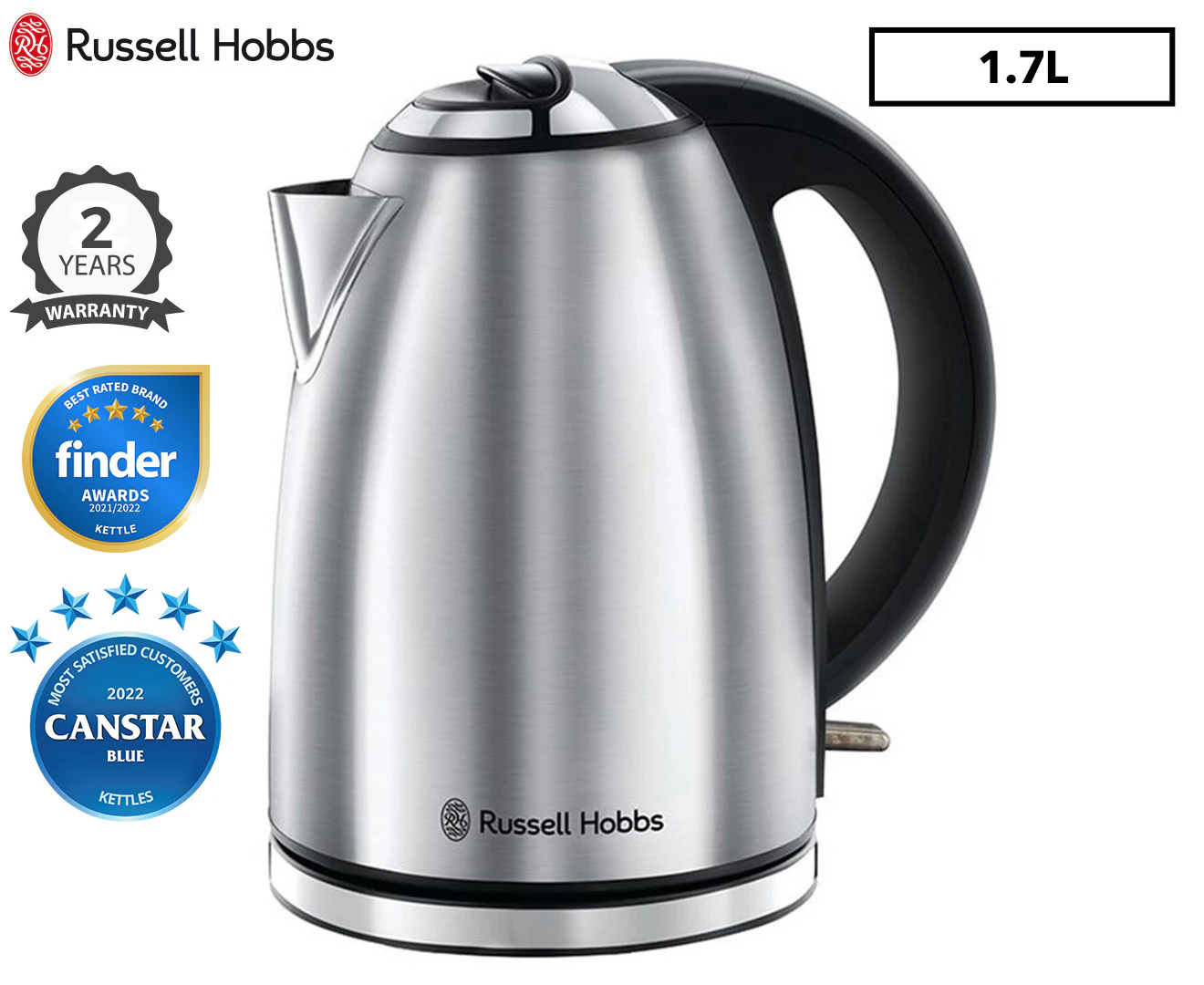 Russell Hobbs RHK142 Montana 1.7L Cordless Electric Kettle Stainless Steel 2400W