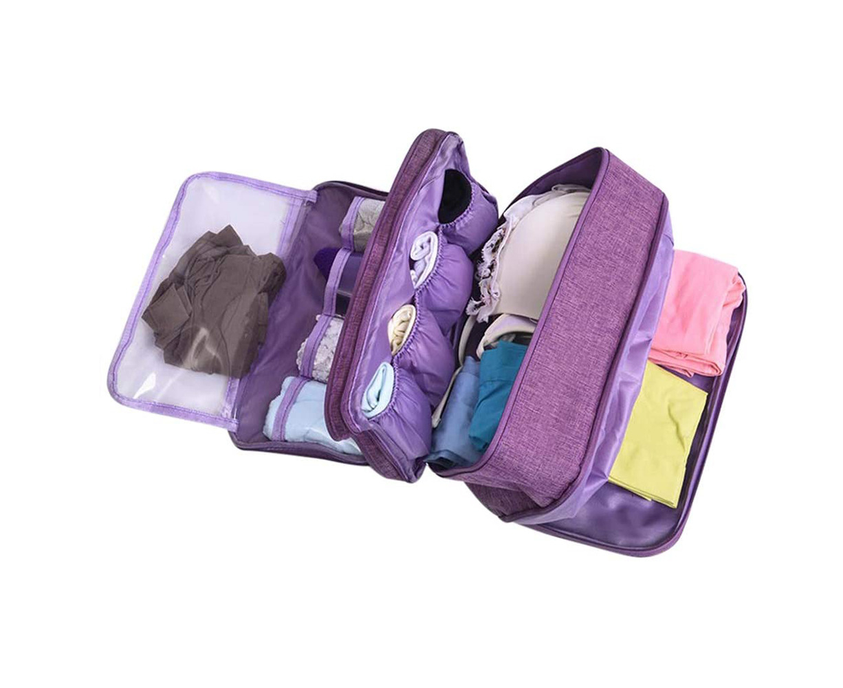 Underwear Bra Storage Bag Travel Organizers Multi-Layer Toiletry  Packing-Purple