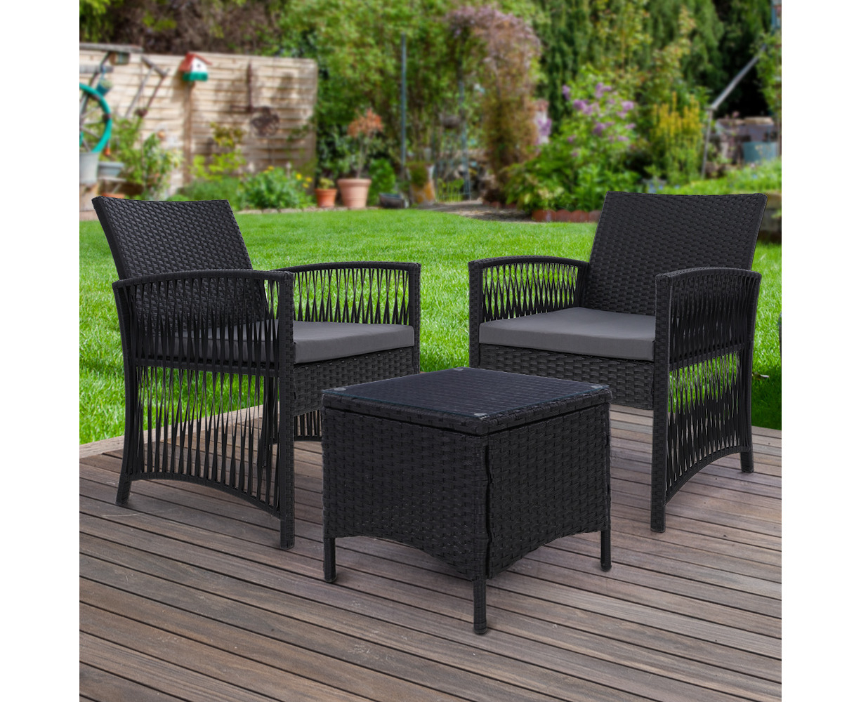 3pcs outdoor wooden patio rattan furniture set