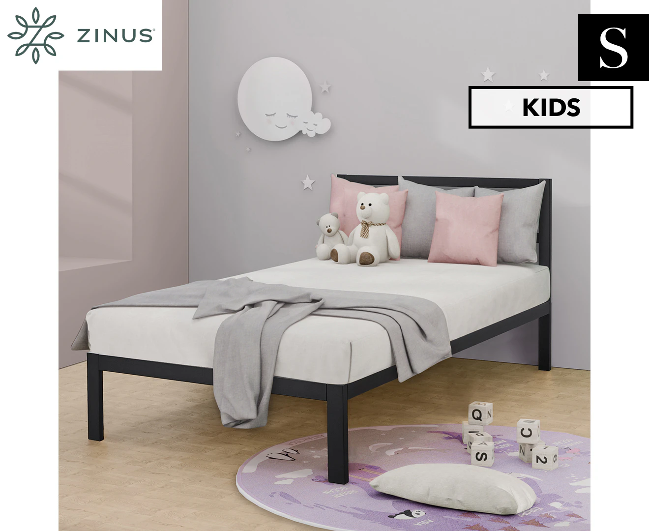 Zinus Mia Single Bed Frame Modern Black Metal Steel Kids Platform Base