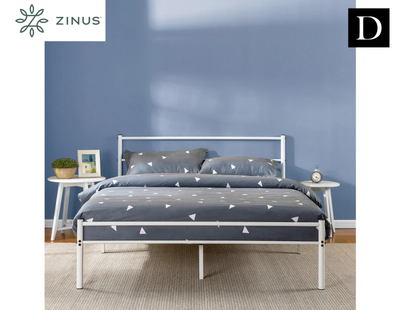 Zinus Geraldine White Metal Bed Frame with Headboard and Footboard - Double Queen Size