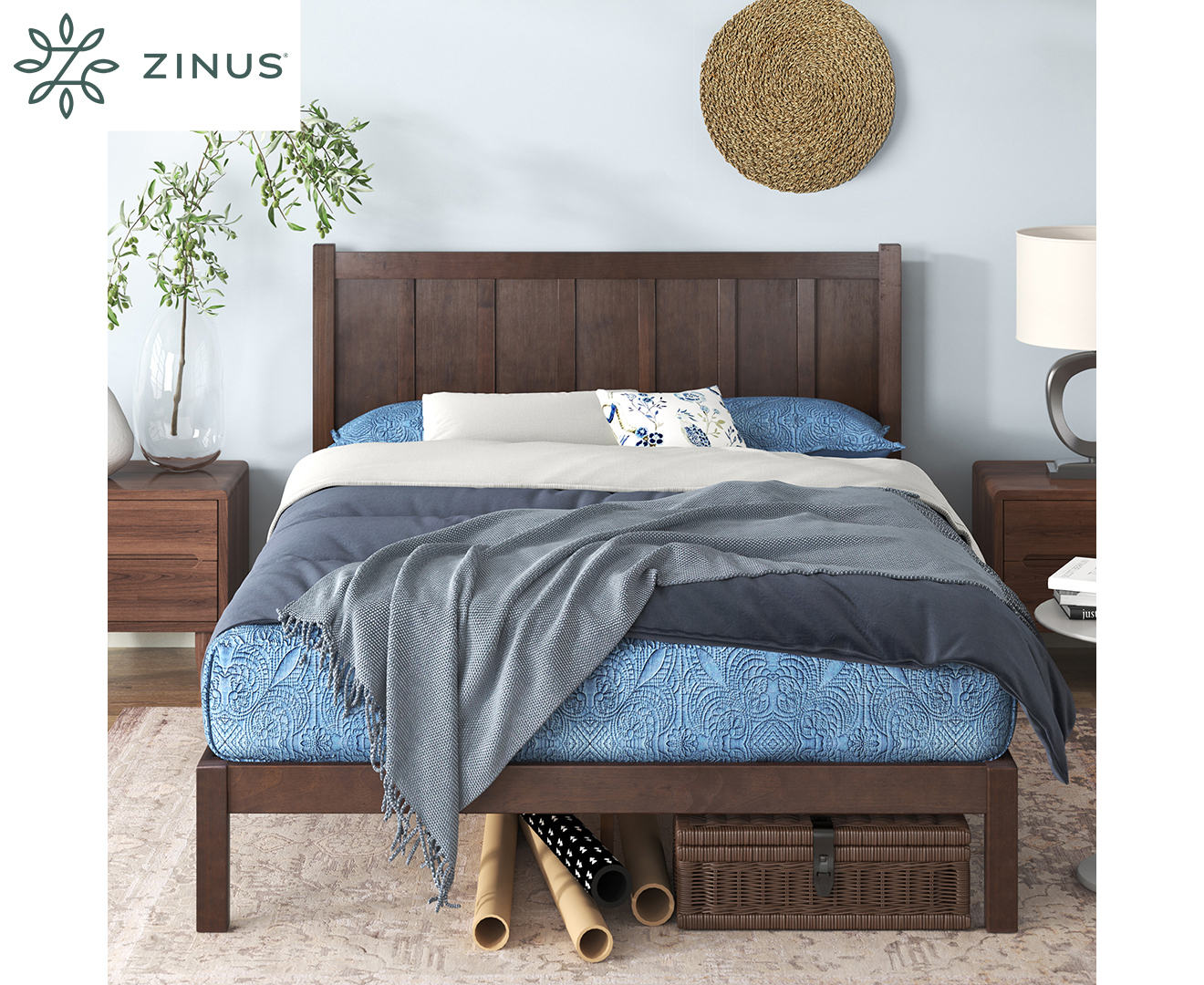 Zinus adrian wood rustic style platform on sale bed with headboard