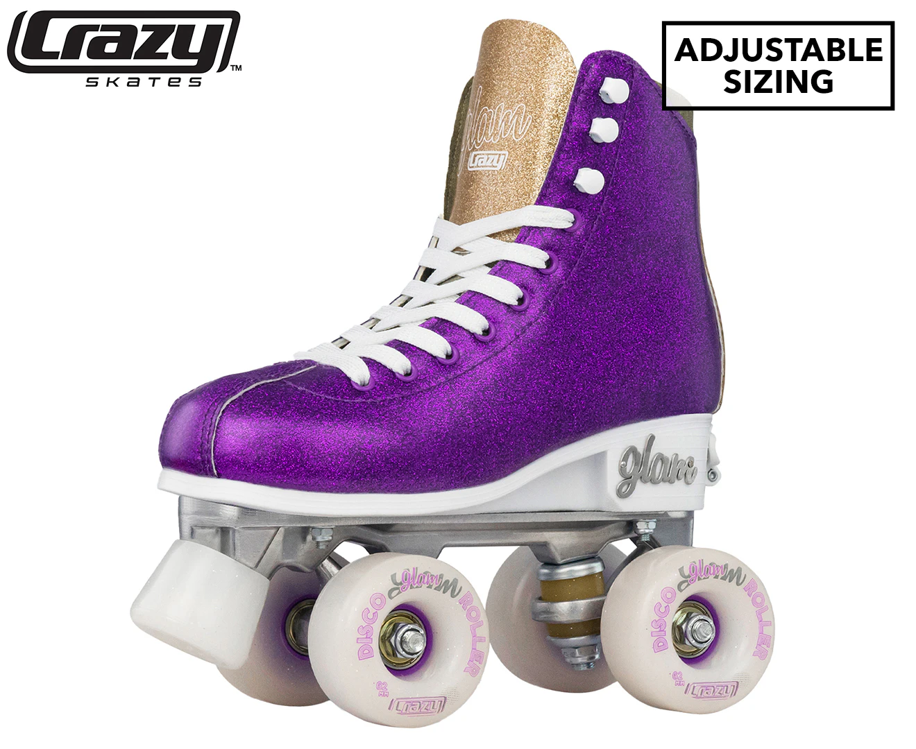 Crazy Skates Size Adjustable GLAM Roller Skates - Purple Glitter