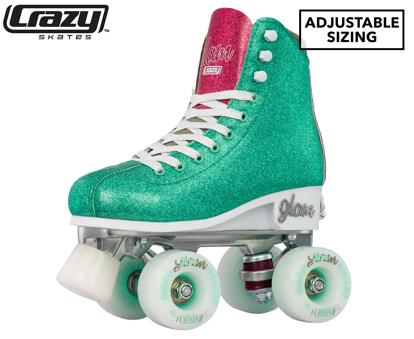 Crazy Skates GLAM Size Adjustable Roller Skates - Teal Glitter