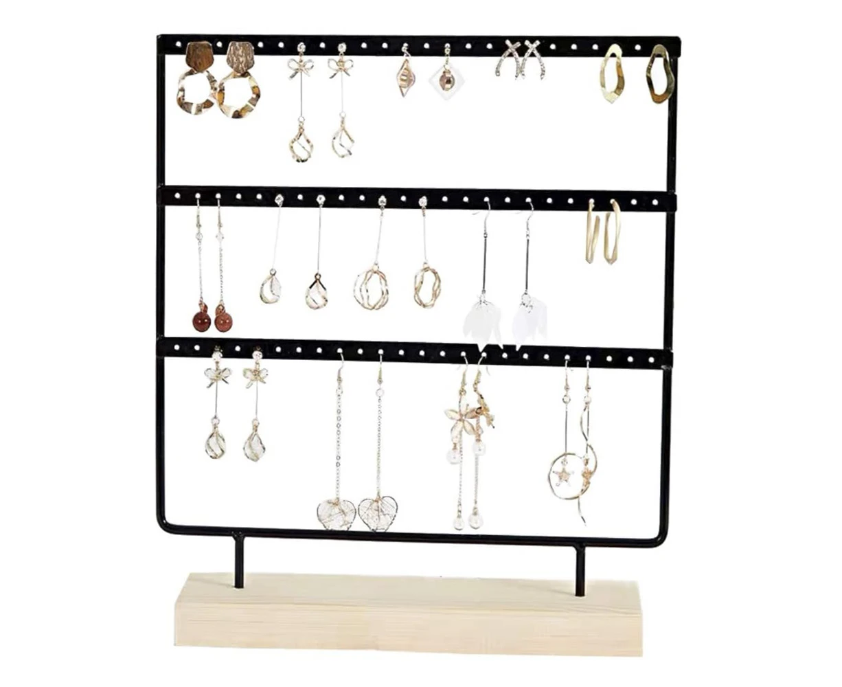 3 Layer Wooden Earring Stand Display Holder Jewelry Necklace Rack Organizer