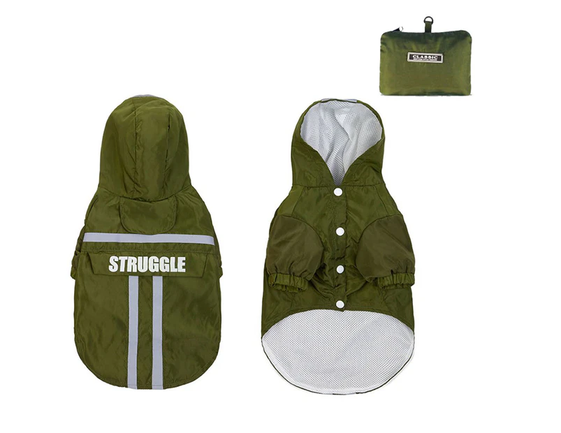 Foldable Waterproof Dog Raincoat Adjustable Pet Jacket With Reflective Straps-L-Green