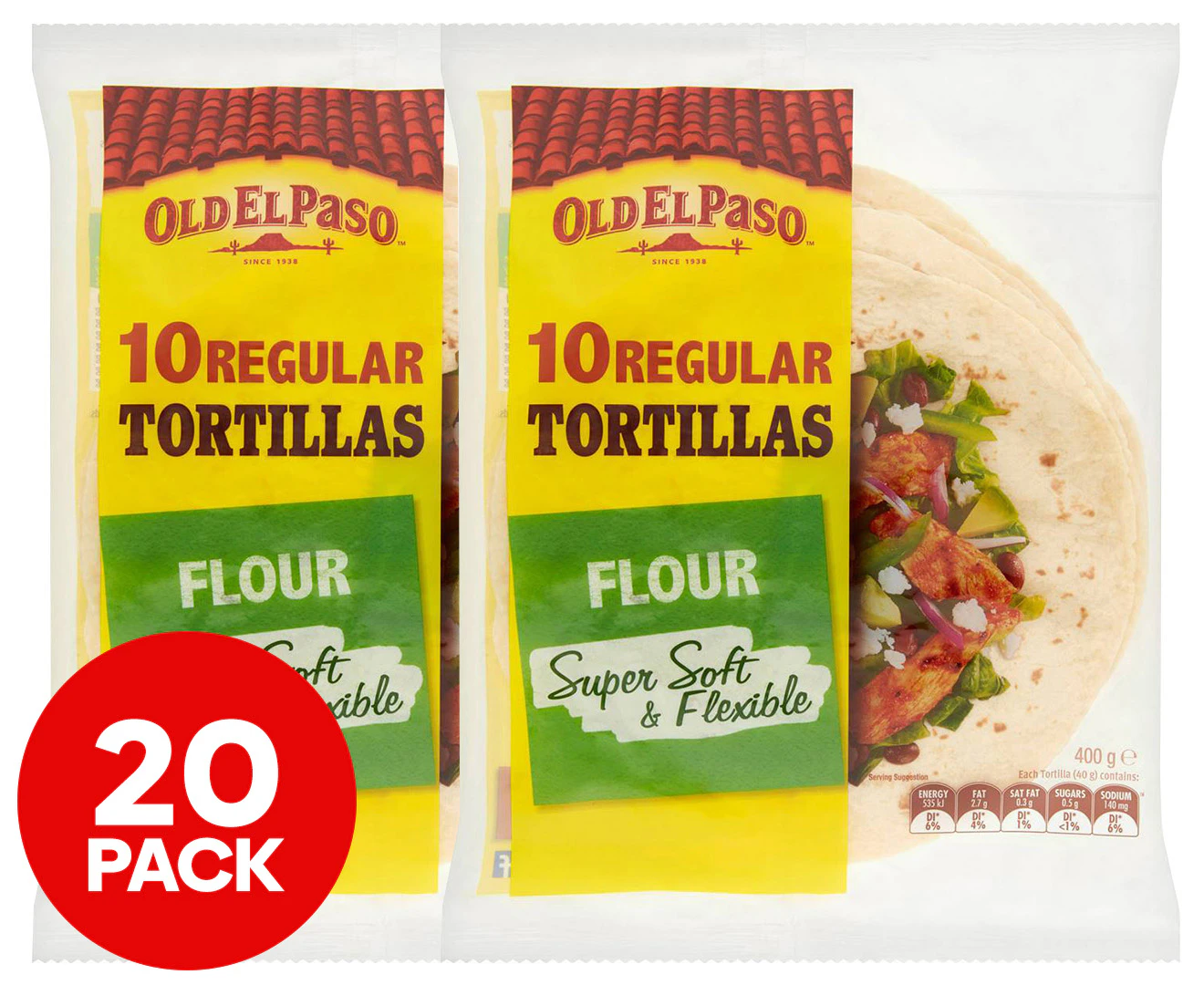 2 x 10pk Old El Paso Regular Tortillas 400g