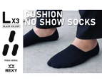 Rexy 3 Pack Cushion No Show Ankle Socks Non-Slip Breathable - Black