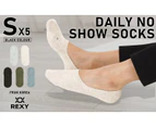 Rexy 5 Pack Daily No Show Ankle Socks Non-Slip Breathable - Multi Colour