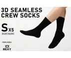 Rexy 5 Pack 3D Seamless Crew Socks Slim Breathable Small - Black