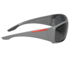 Prada Unisex Wraparound Polarised Sunglasses - Shiny Light Grey/Grey