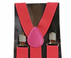 Mens Suspenders Unisex Adjustable Braces Clip On Elastic Y-Back Womens 100Cms Fabric - Watermelon