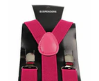 Mens Suspenders Unisex Adjustable Braces Clip On Elastic Y-Back Womens 100Cms Fabric - Dark Pink