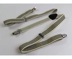 Mens Pattern Print Suspenders Braces Adjustable Formal Womens - Many Designs! Fabric - Navy and Cream Stripes
