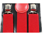 Mens Suspenders Unisex Adjustable Braces Clip On Elastic Y-Back Slim Womens 85cm Fabric - Red