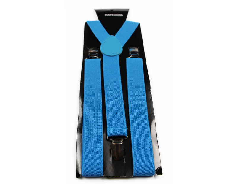 Unisex Longest 138Cms Suspenders Black White Red Navy Blue Elastic Braces Adjustable - Light Blue
