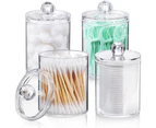 Bestier 4 Pcs Clear Plastic Box for Cotton Ball Cotton Swab Cotton Round Pads Floss Bathroom Canister Storage Organization-Round