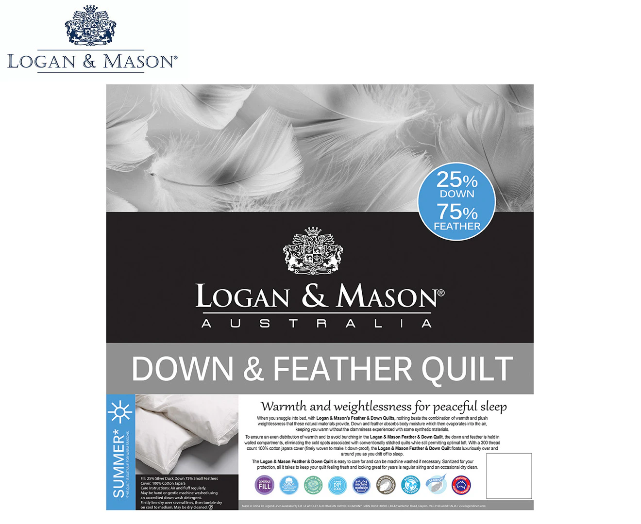 Logan & Mason 25 Duck Down & 75 Feather Quilt