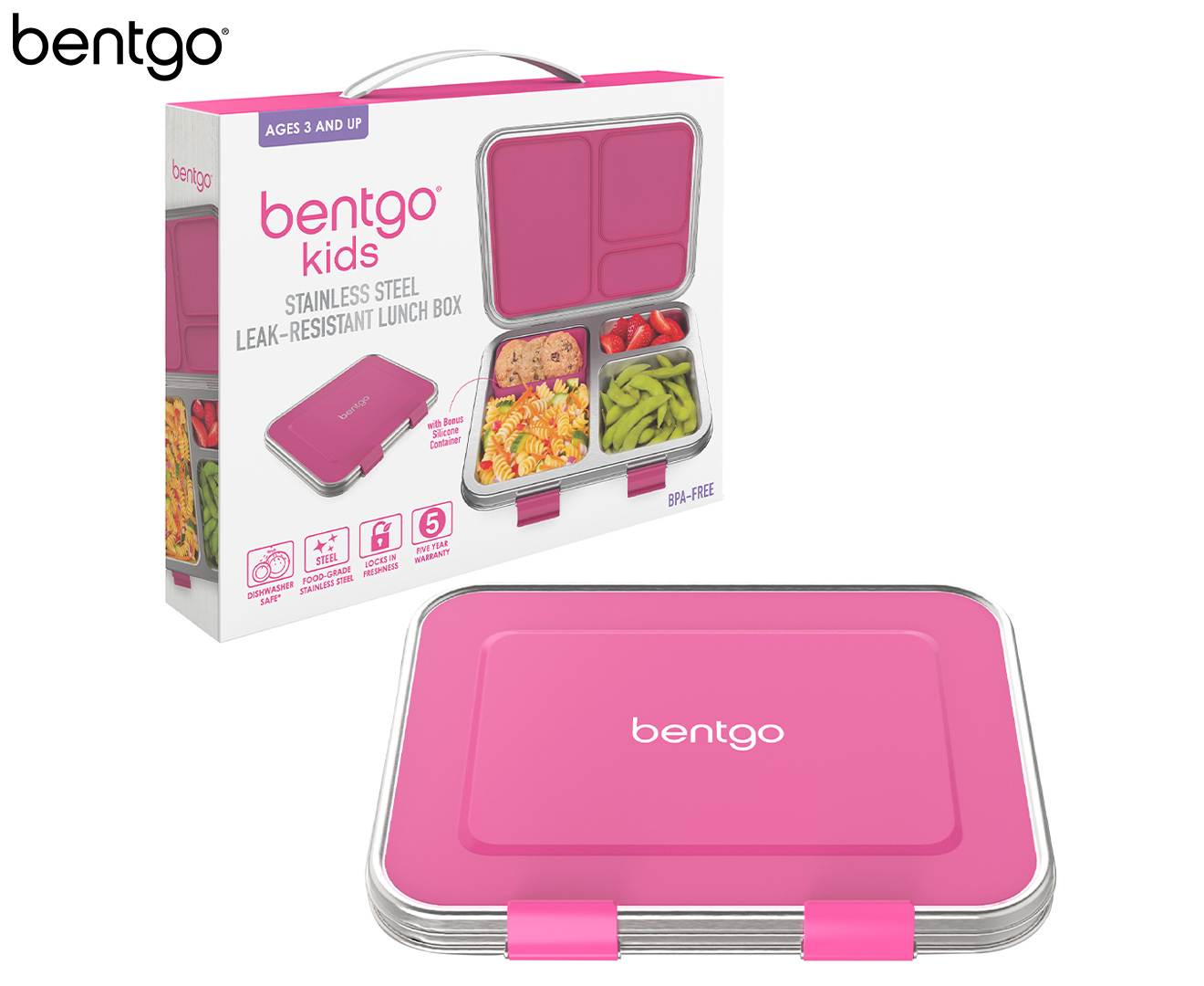 Bentgo Kids' Stainless Steel Leak Resistant Bento Lunch Box - Fuchsia