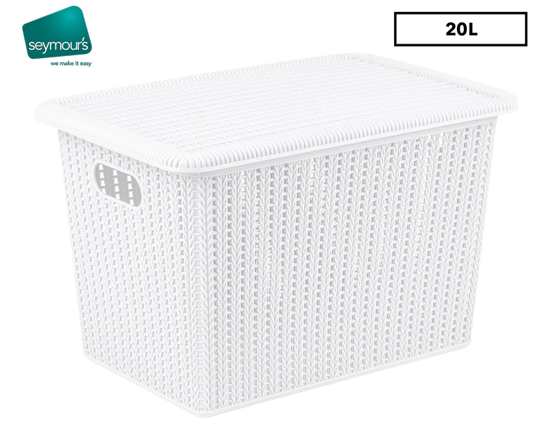 Seymour's 20L Knit-Look Lidded Storage Basket - White