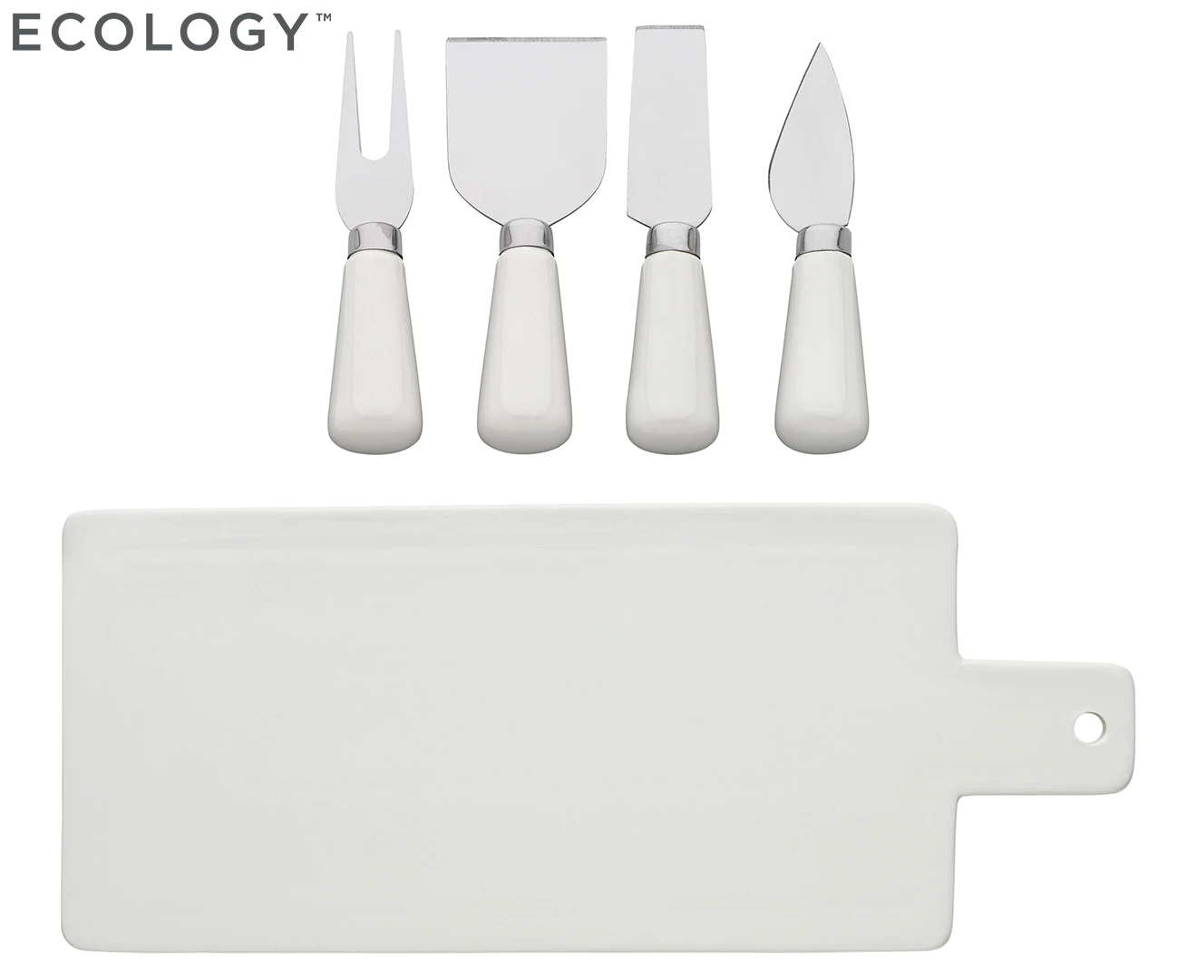 5pc Ecology Origin 13cm Straight Cheese Knives Slicer w/ Cutting Board Set White