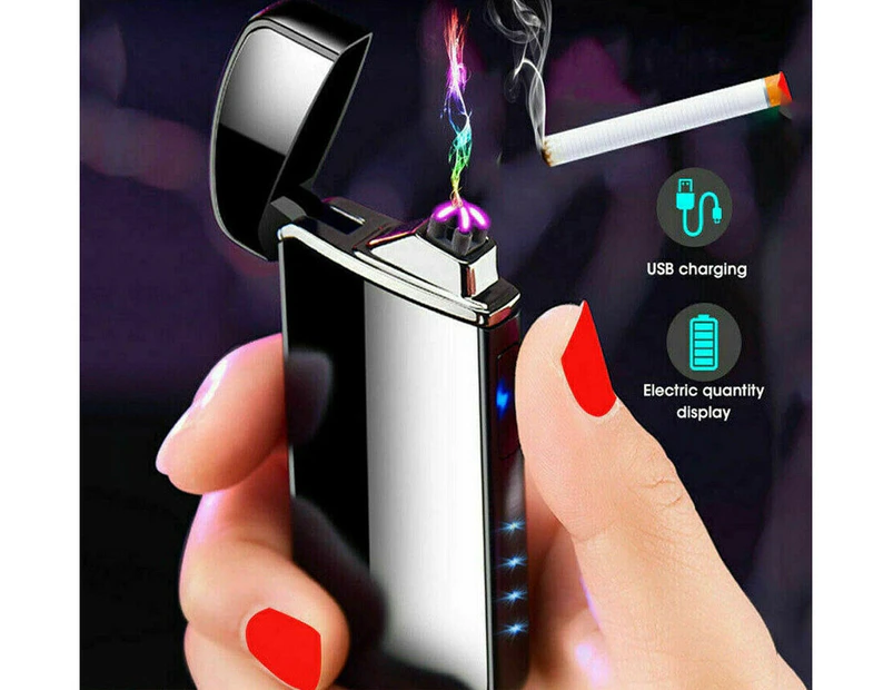 Dual Arc Plasma Lighter with LED Battery Indicator and Gift Box,  Rechargeable Windproof Flameless Electric Lighters for Fire Outdoors  Camping Hiking